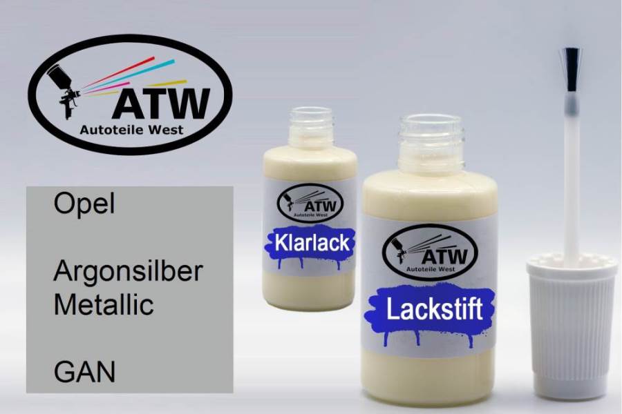 Opel, Argonsilber Metallic, GAN: 20ml Lackstift + 20ml Klarlack - Set, von ATW Autoteile West.